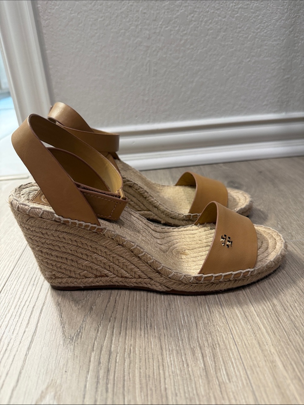 Tory Burch Chestnut Leather Espadrille Ankle-Strap Wedges - Picture 2 of 5